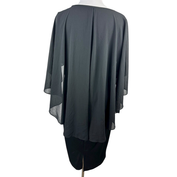 Hanna Nikole Black Chiffon Dress Rhinestone Drape Cape Overlay Formal Size 18w - Picture 11 of 14